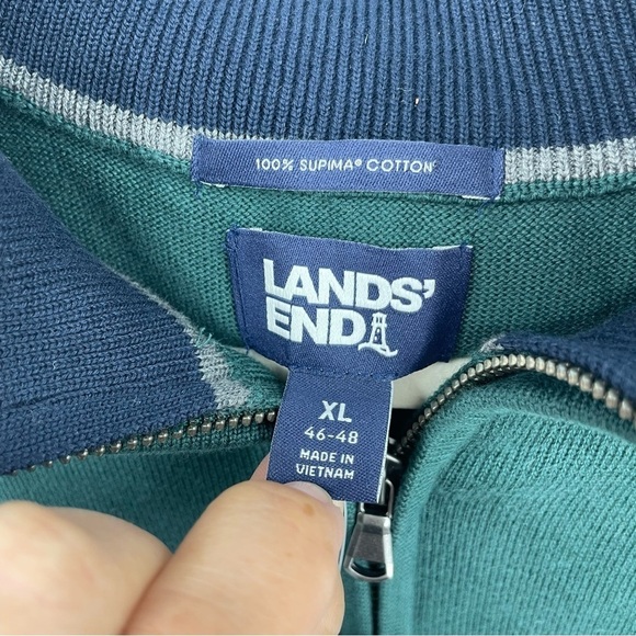 NWT Lands End 100% Supima Cotton 1/4 zip Sweater Sz XL green - Picture 2 of 9